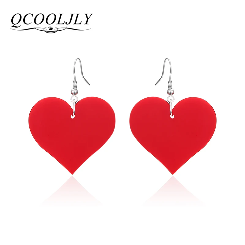 QCOOLJLY 2017 забавные интересные серьги в форме сердца акриловые ювелирные изделия
