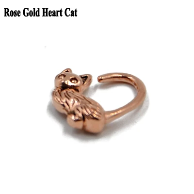 Rose Gold Cat 1 шт Сердце Кошка Сова полумесяц Jaguar форма бесшовное кольцо сгибаемое Daith сердце ухо Trague серьги, Надеваемые На Ушной Хрящ Пирсинг ювелирные изделия 16 г - Окраска металла: Rose Gold Cat