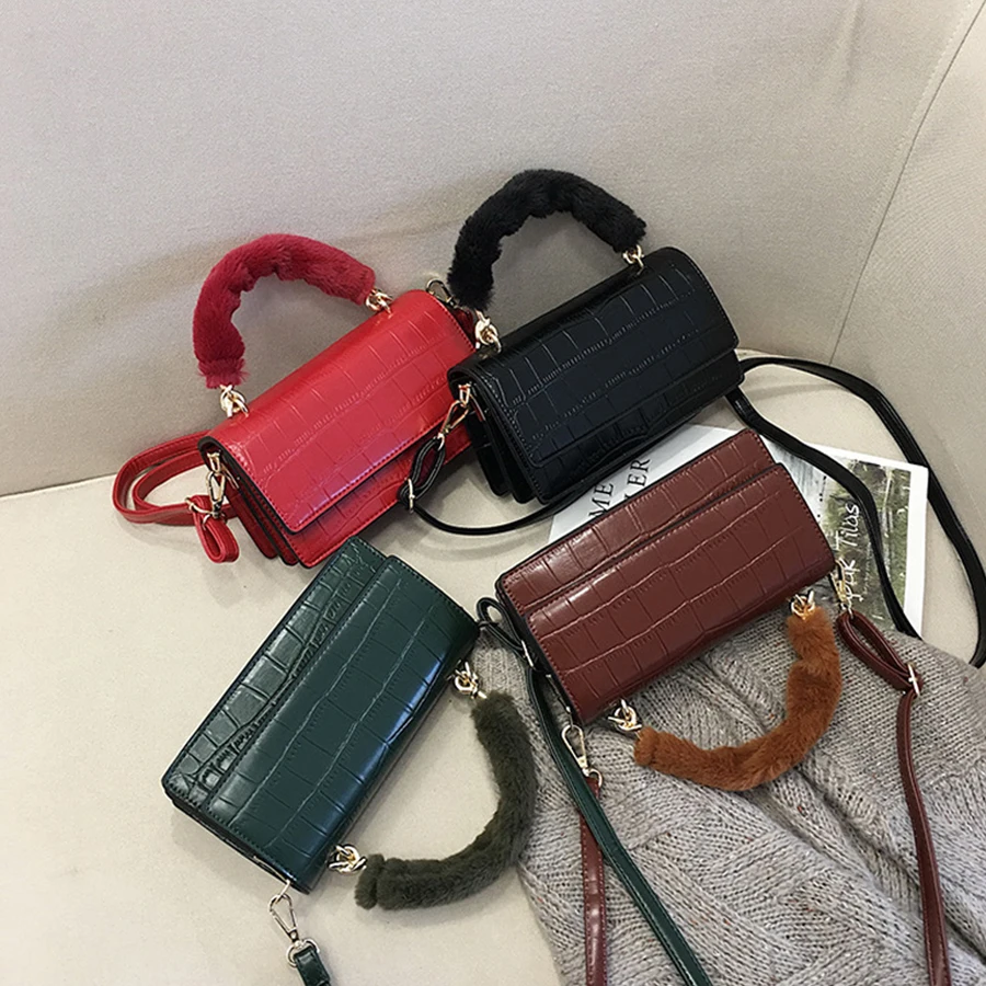 Роскошная сумка через плечо из крокодиловой кожи для женщин плюшевая с ручкой