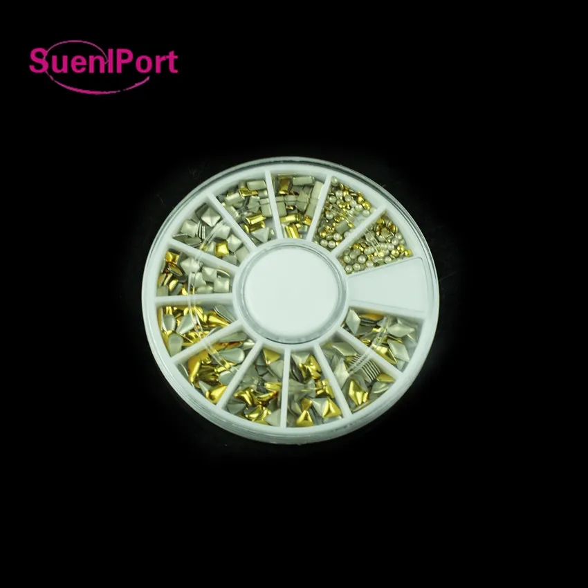 G Sune l port nails art dekor Стразы для ногтей сушеные цветы металлические шпильки стальной шар Золотое кольцо Звезда Круглый квадратный в колесе - Цвет: G