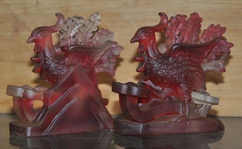 Китай Фэншуй Стекло Цветной глазурью Ручной Резьбой Феникс Повезло Ruyi Статуя