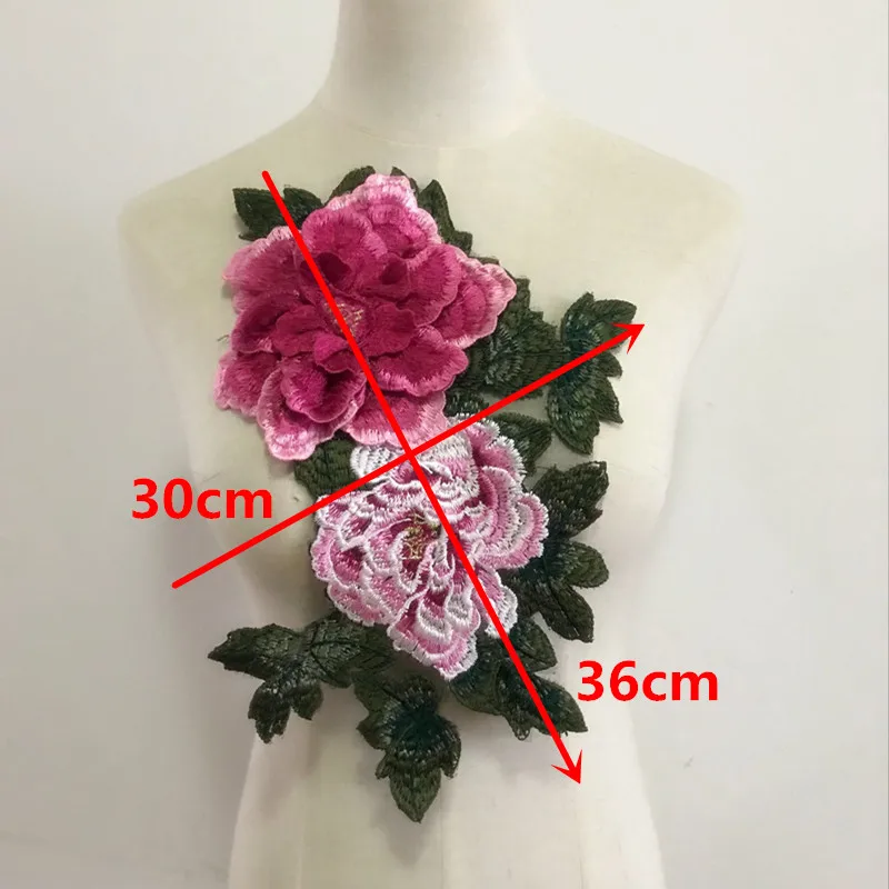 5 шт. 3D розовый большой пион кружевная вышивка аппликация Pacthes нашивка для одежды