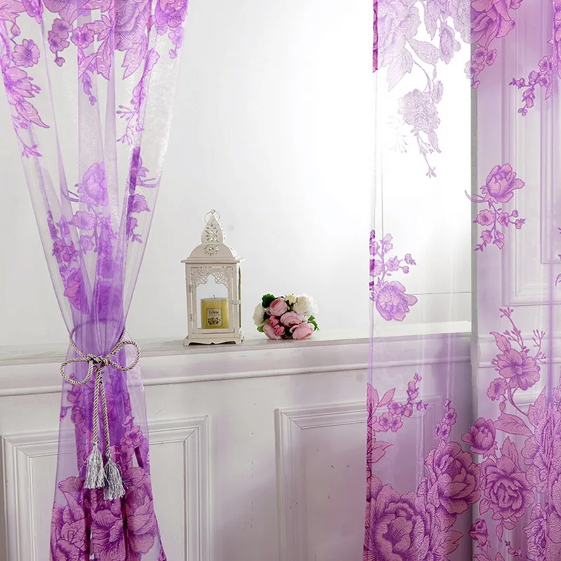Peony Printing Curtains Semi-blackout Yarn Thick Tulle Fabrics Window Curtain For Living Room Bedroom 100x250cm | Дом и сад