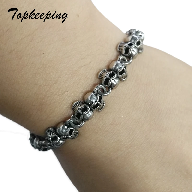 Mens Vintage Gothic Jewelry Silver Color Twins Skull Punk Rock Bracelets Halloween Bangles Boys Hip Hop Bracelet for Gifts Sale | Украшения