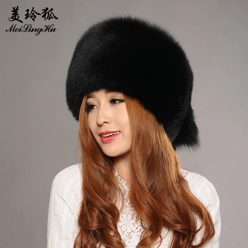 New 2017 Real Fox Fur Winter Hat for Women Fahsion Solid Genuine Natural Fur Thick Female Cap Men's Hat Warm Beanies Cap