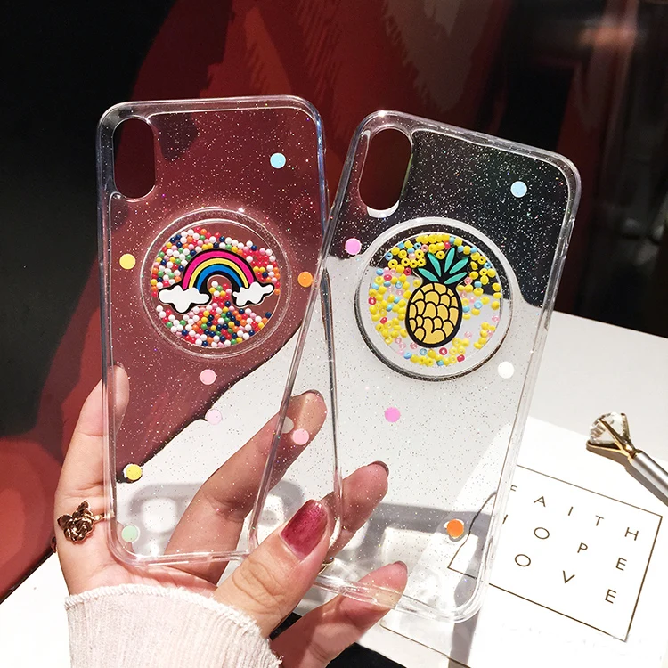 VANFOO Rainbow Pineapple Epoxy Case For iPhone X 7 8 Plus 6 6S Glitter Powder Moving Balls Transparent Soft TPU Phone Back Cover |