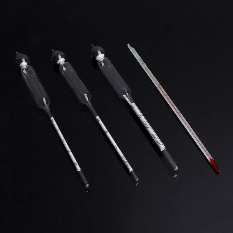 3 Pcs 0-100% Hydrometer Alcoholmeter Tester Set Alcohol Concentration Meter + Thermometer |