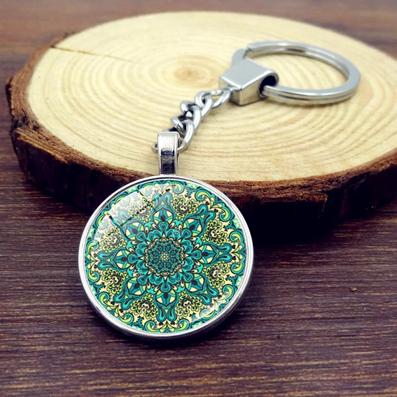 Новинка 2017 ювелирные изделия мандала металлический брелок стеклянный круглый