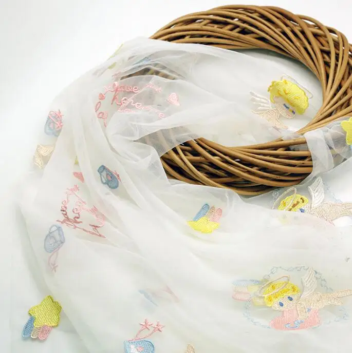 2019 Hot supper beautiful light and soft kid girl spring summer dress white mesh with colorful cartoon embroidery lace fabric | Дом и сад