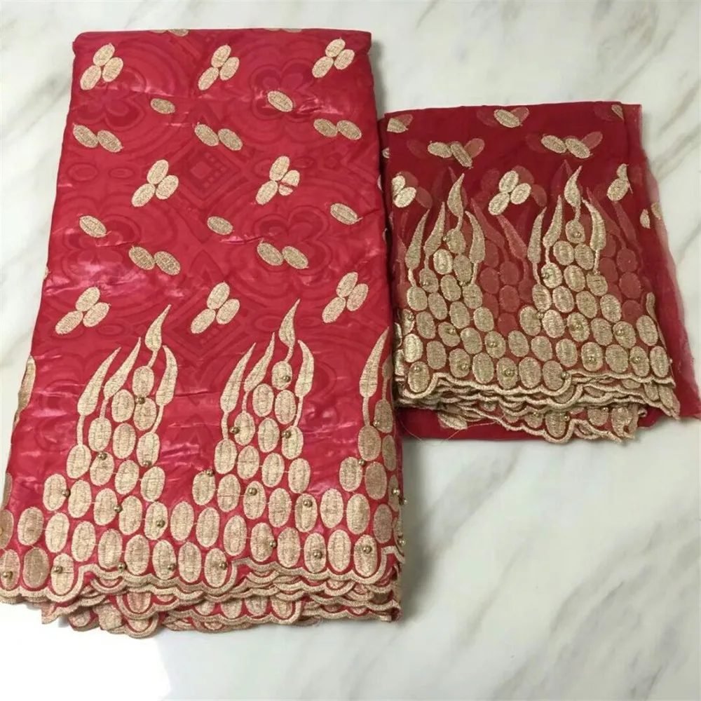 2018 New African Bazin Riche Getzner Lace Fabric With Embroidery French Net for dress Tulle red H333-2 | Дом и сад