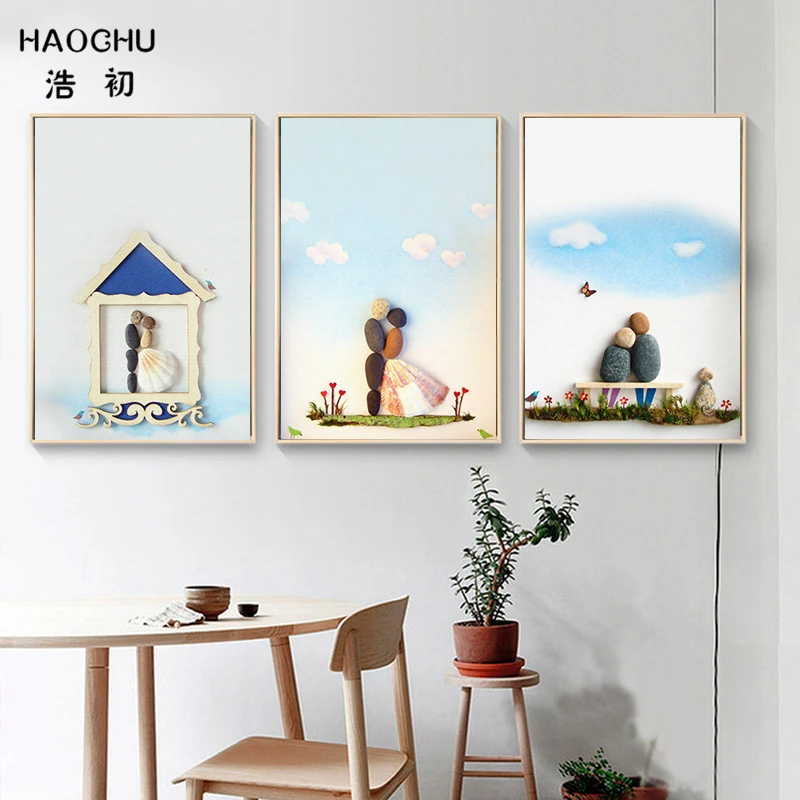HAOCHU любовь пара Поцелуй под небом камень мужчины Креативный Холст Картина