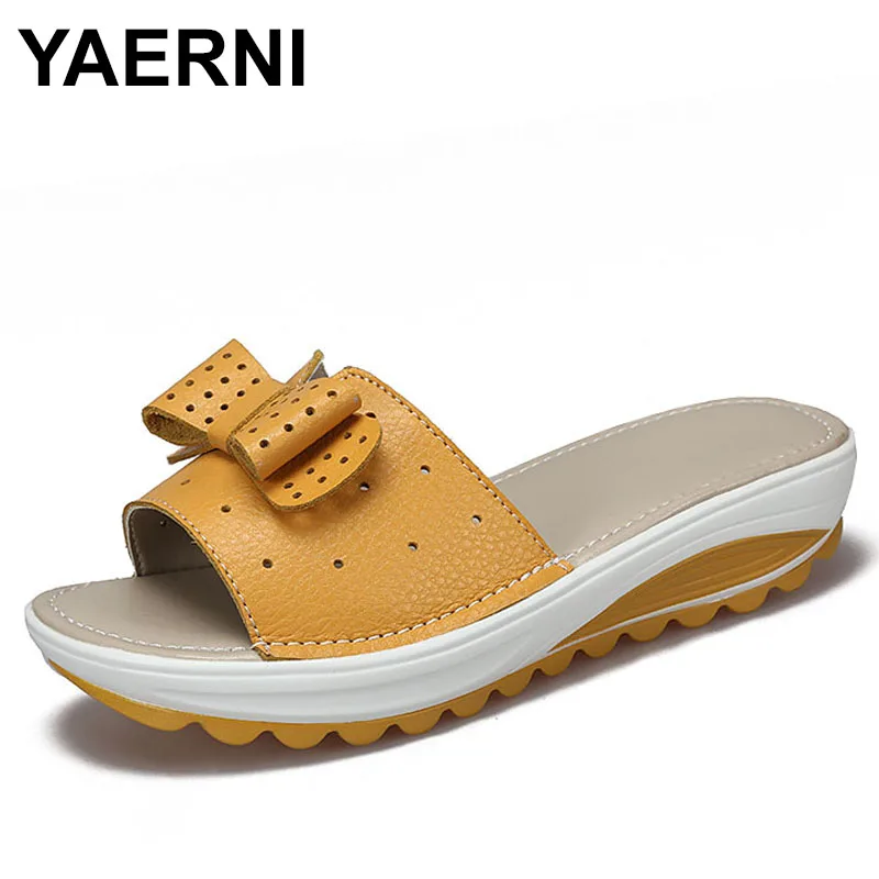 Сланцы YAERNI женские из воловьей кожи пляжные шлепанцы на плоской платформе летняя