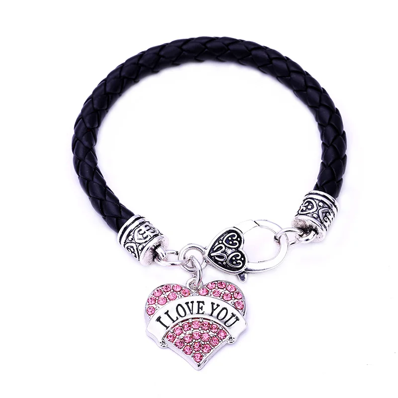 Новое поступление 1*1 дюймовый кожаный браслет с подвеской в виде сердца I LOVE YOU |