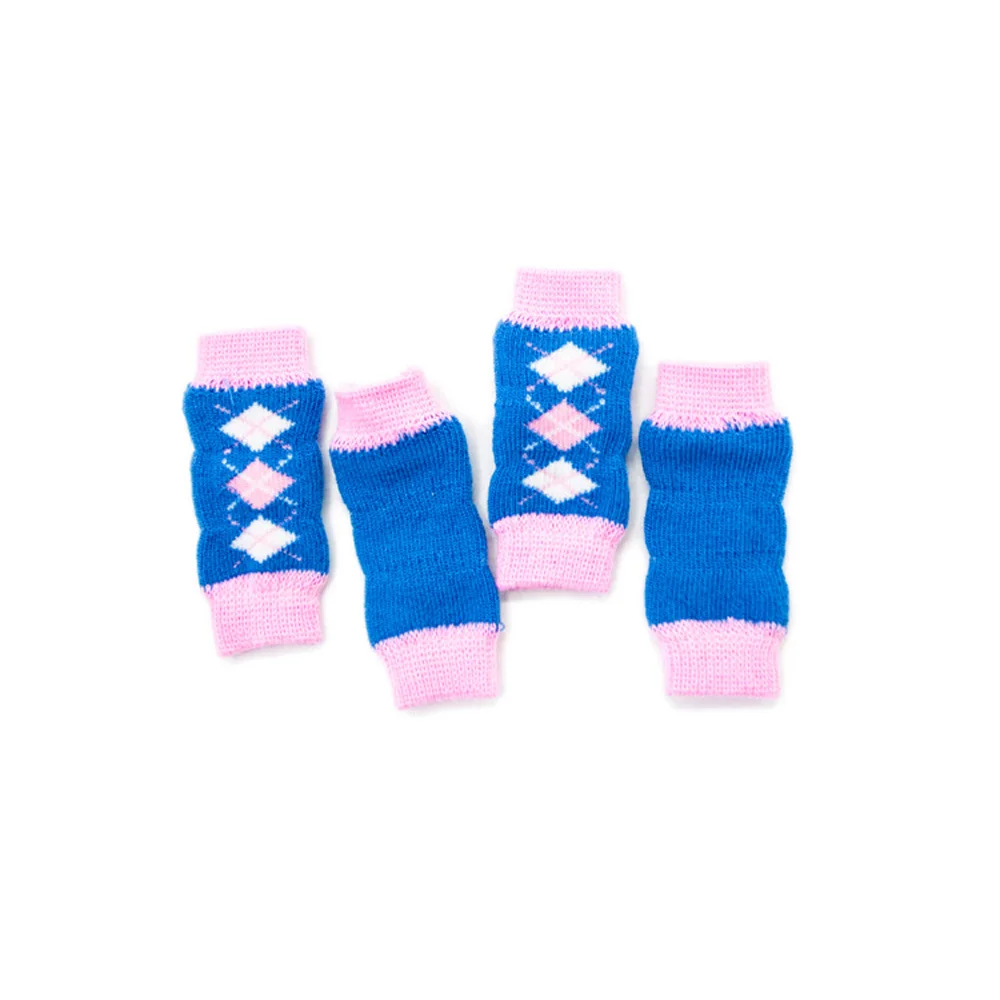 pink blue 4 шт./компл. кошка собака гольфы гетры с принтом «осень-зима Мягкий хлопок противоскользящие вязаные плетеные носки нескользящие собака деовчек - Цвет: pink blue