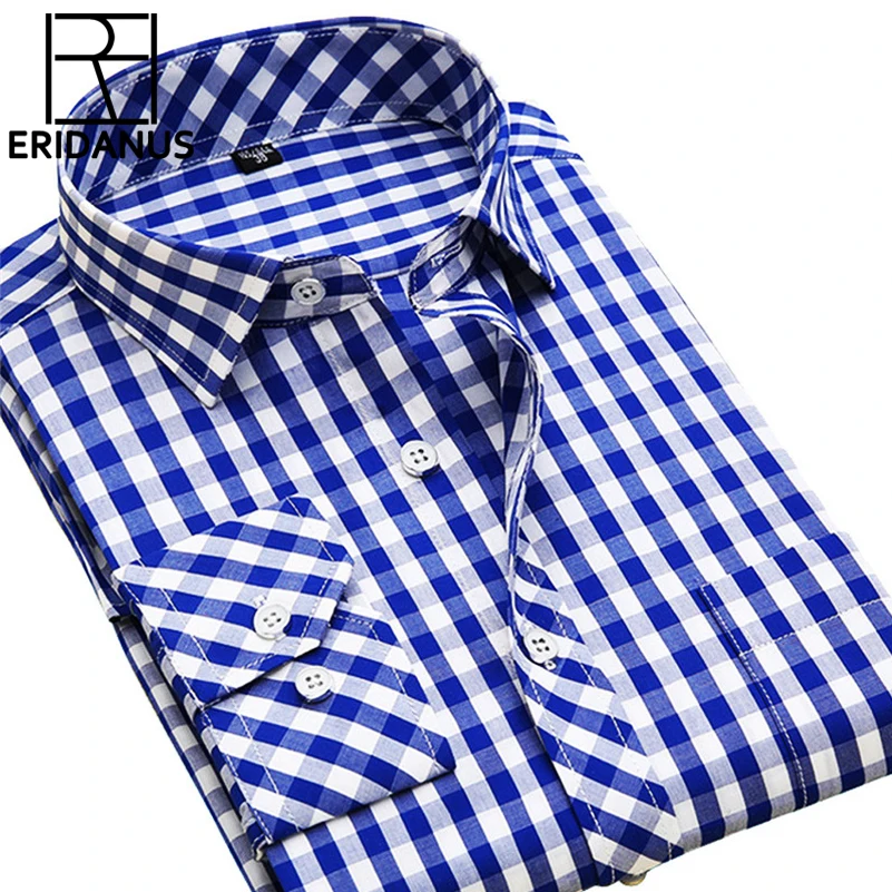 2016 Мужчины Весна Клетчатые Рубашки С Длинным Рукавом Хлопок Повседневная Тонкий