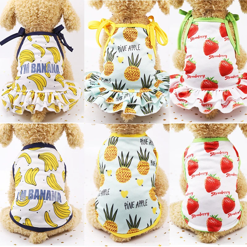 

Lovers spring and summer puppies clothes dress vest mesh breathable pet cats two feet clothes cool strawberry cute T-shirt