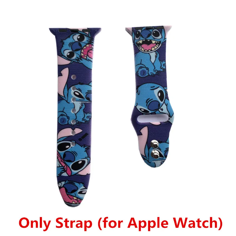 Blue Stitch Band YUKIRIN Cartoon Stitch Lion King Little Mermaid Silicone Sport Band For Apple Watch Series 5 4 3 2 1 Wrist Strap Case for iWatch - Band Color: Blue Stitch Band