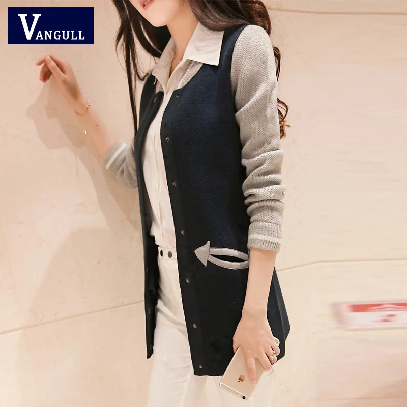 Новый Осень Зима Женщины Кардиган 2016 Карманы Твердые Женский Свитер Пальто С
