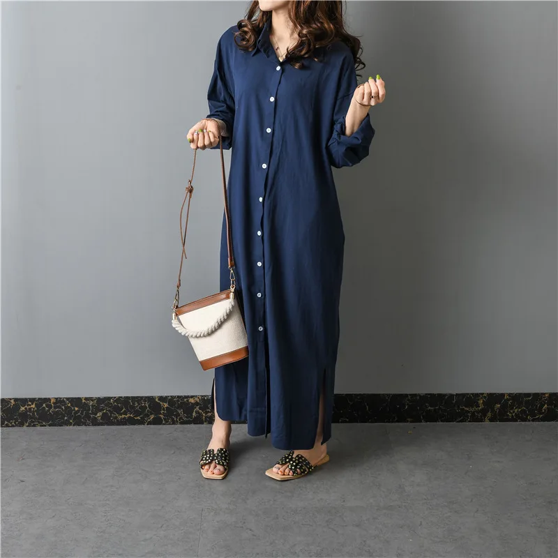 2019 макси платья для женщин из хлопка и льна халат Chemise Femme женская рубашка платье