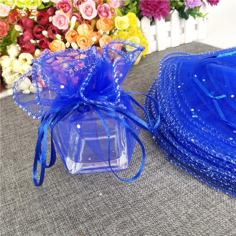 50Pcs Colorful Round Organza Bag Gauze Element Wedding Gift & Candy Bags Drawstring Jewelry Packaging With Sequins 5Z-SH838 | Дом и сад