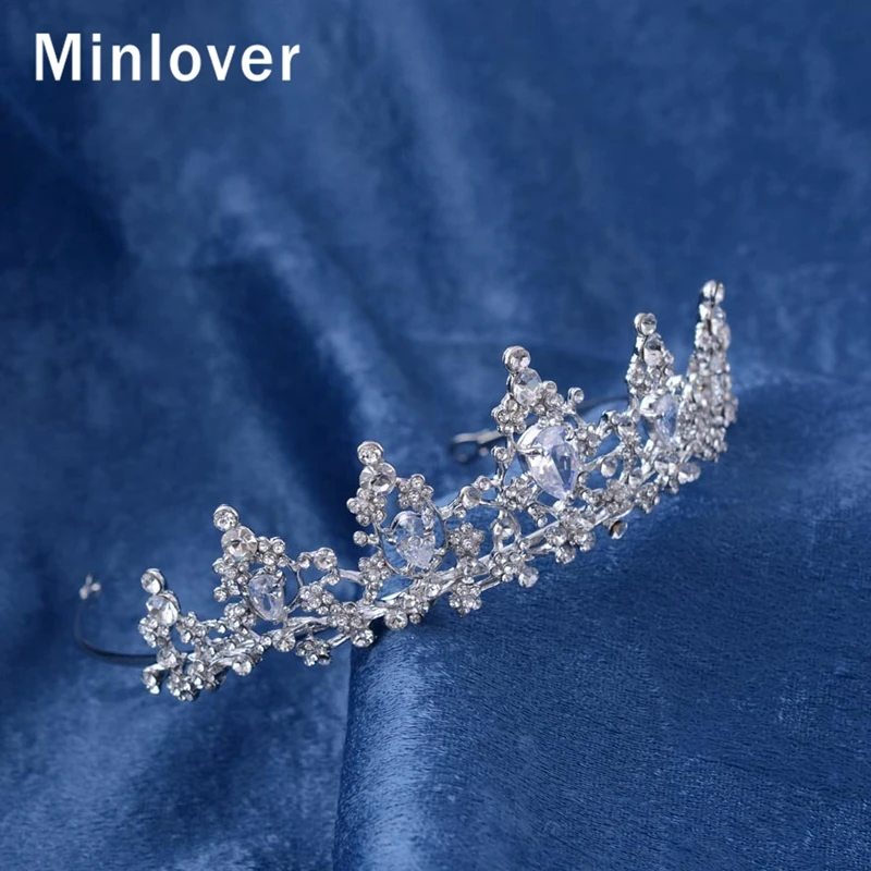 Minlover, Классический CZ цветок, диадема, короны из горного хрусталя, для невесты, Женская повязка на голову, принцесса, свадебная диадема, аксессуары для волос HG174
