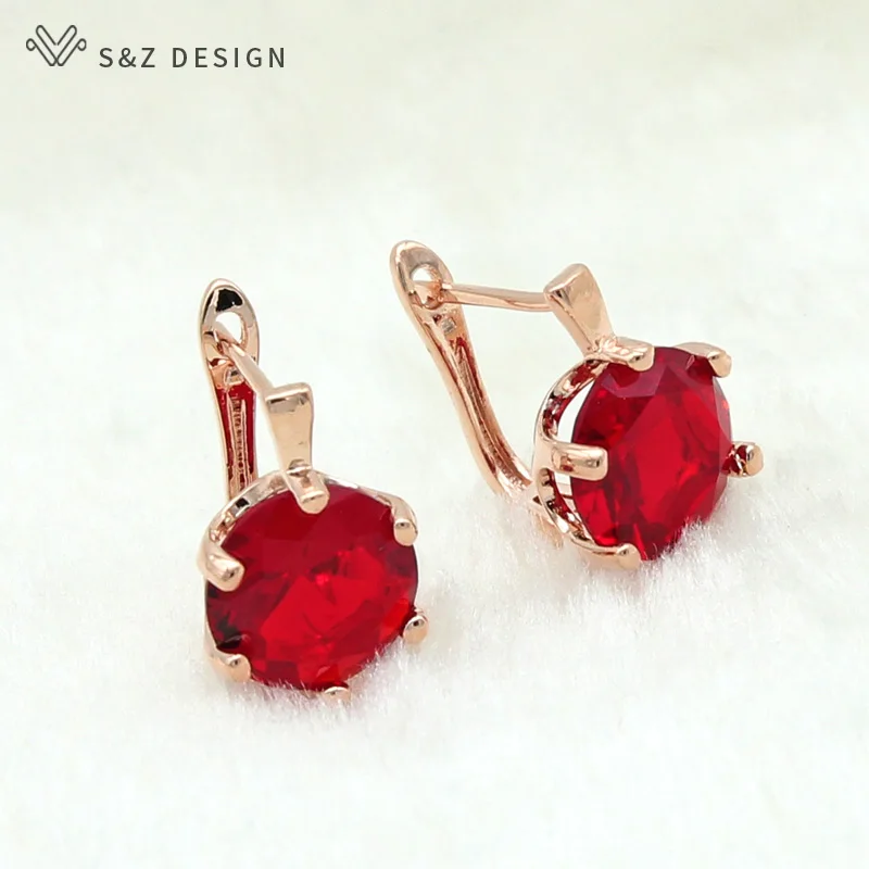 Женские серьги с фианитом S & Z круглые из розового золота 585 пробы в