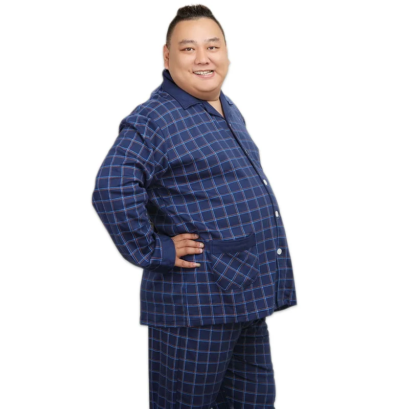 Мужские пижамные комплекты размера плюс XXXXXL из хлопка, Весенние Простые клетчатые мужские пижамы, повседневные пижамы для мужчин