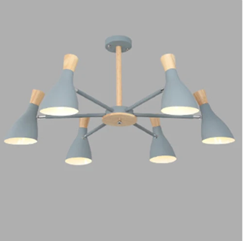 Gray 6 lights Скандинавская Простая Современная твердая древесина E27 led 220 В алюминиевая Люстра для гостиной, спальни, кабинета, креативная спальня - Цвет корпуса: Gray 6 lights