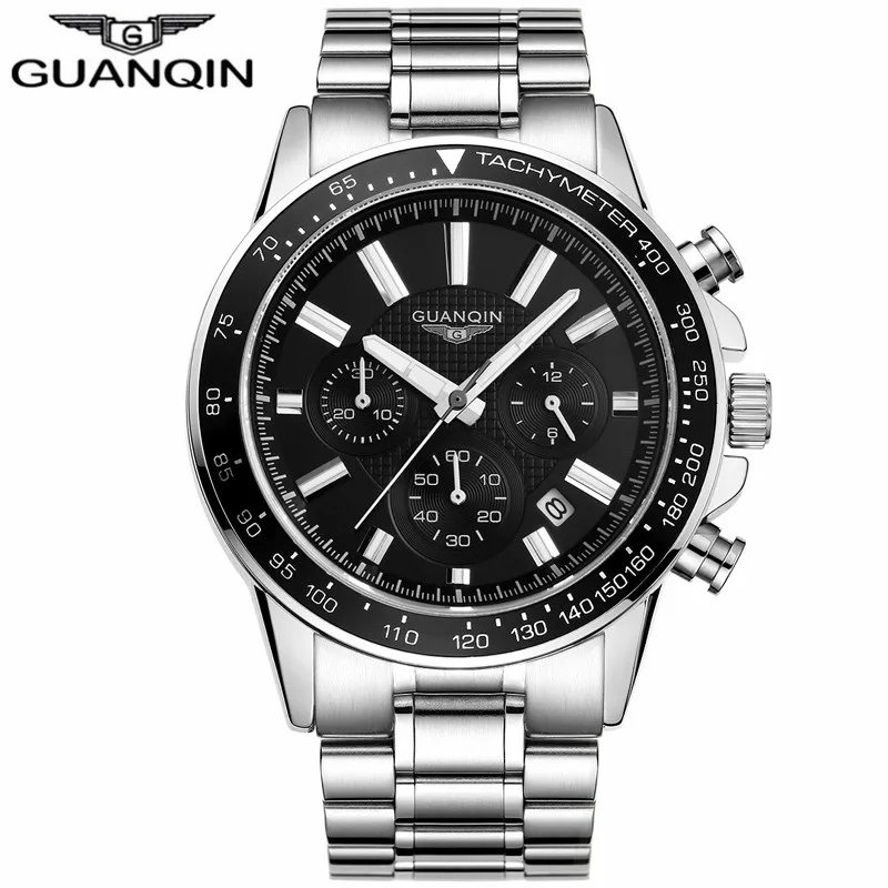 Relogio masculino GUANQIN мужские часы Топ бренд класса люкс бизнес нержавеющая сталь кварцевые часы мужские спортивные водонепроницаемые наручные часы - Цвет: Silver Black