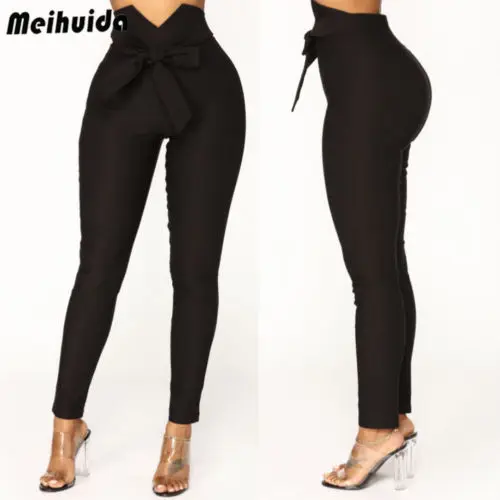 Womens Skinny Slim Stretchy Bandage Bowknot Pants Jeggings Pencil Trousers Casual Solid Drawstring High Waist | Женская одежда