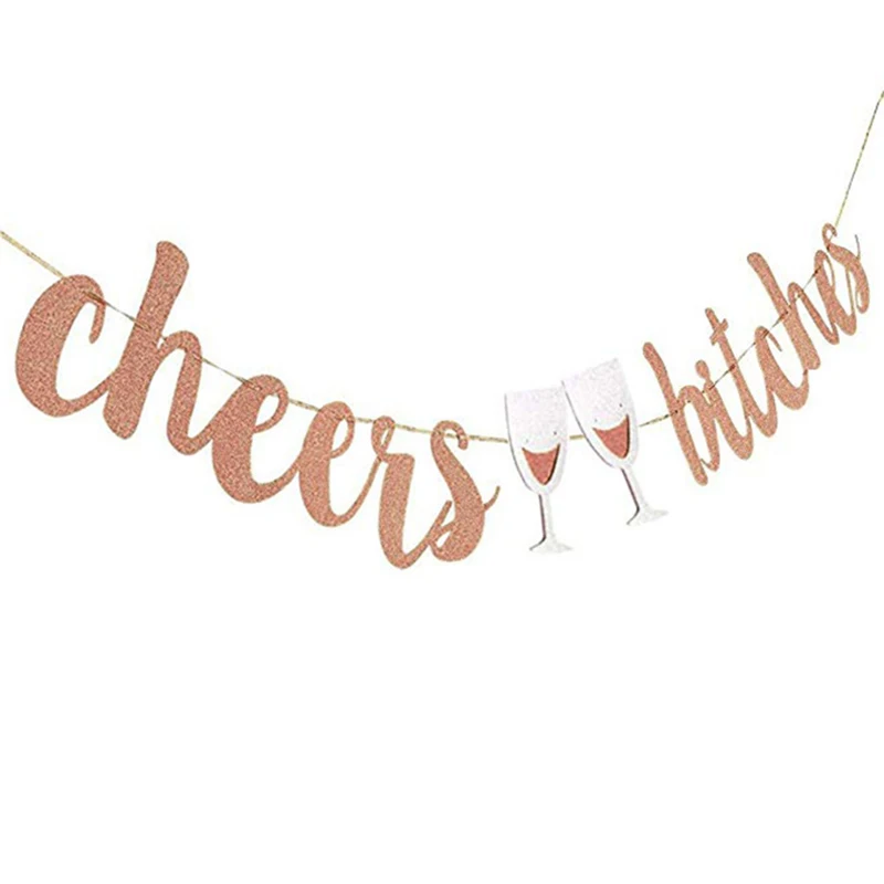 

Rose Gold Glitter Banner Bachelorette Decorations Cheers Bitches Miss To Mrs She Said Yaaas Banner Wedding Bridal Party Supplies