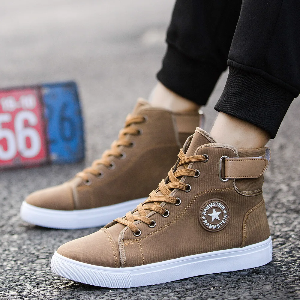 GOXPACER British Style Men Shoes Skate Boarding Casual Lace-up Flat Heel Fashion Stars High-Top Plus Size | Обувь