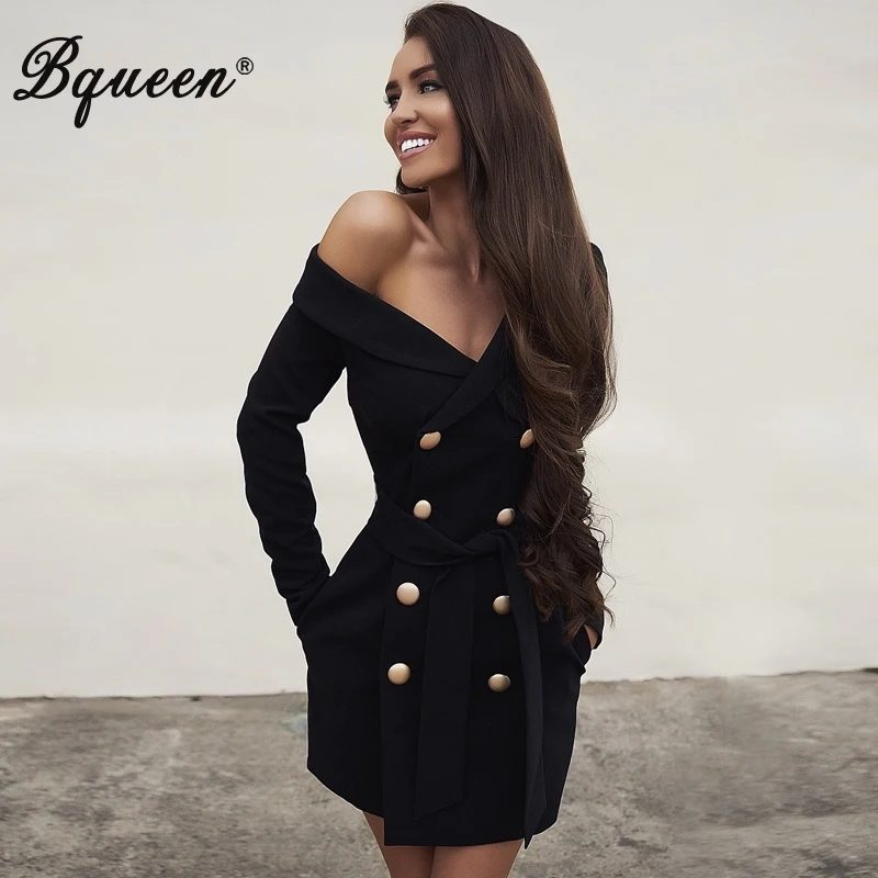 Женский пикантный мини блейзер Bqueen с глубоким V образным вырезом и пуговицами