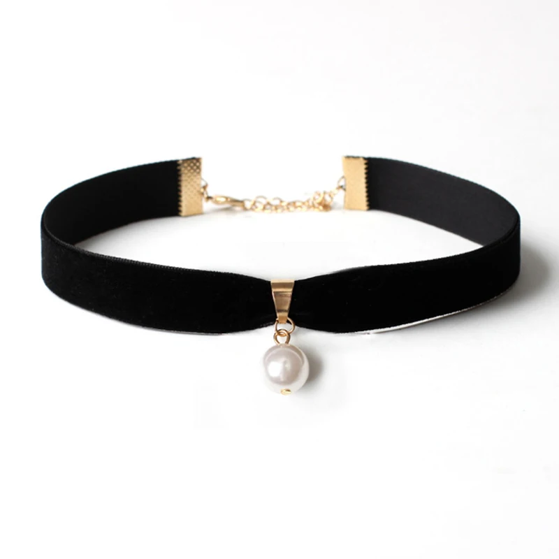 Black Velvet Chain Choker Necklace with Bead Pendant Women Fashion Party Jewelry Collares Mujer Collier Ras Du Cou | Украшения и