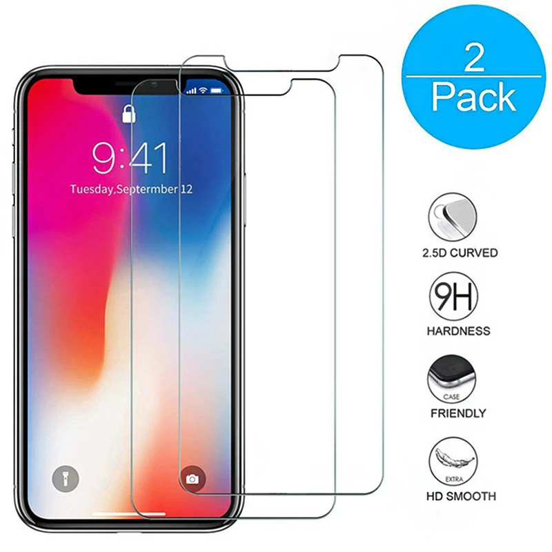 2 шт закаленное стекло для iphone X XS Защитное экрана протектор iphoneX 10 8 7 6 6s Plus 5 5S SE 4 4S