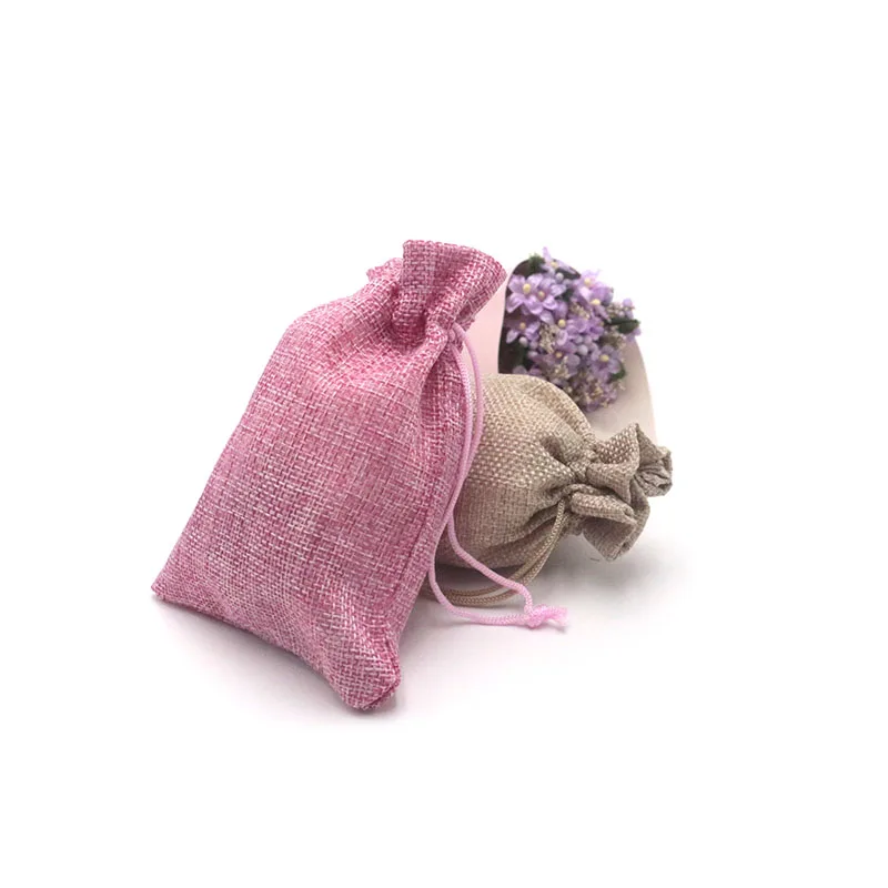 

Fashional 100PCS Jute Bag Wholesale Small 10x14cm Mix Color Drawstring Imitation Jute Organizer Storage Pouches For Jewelry