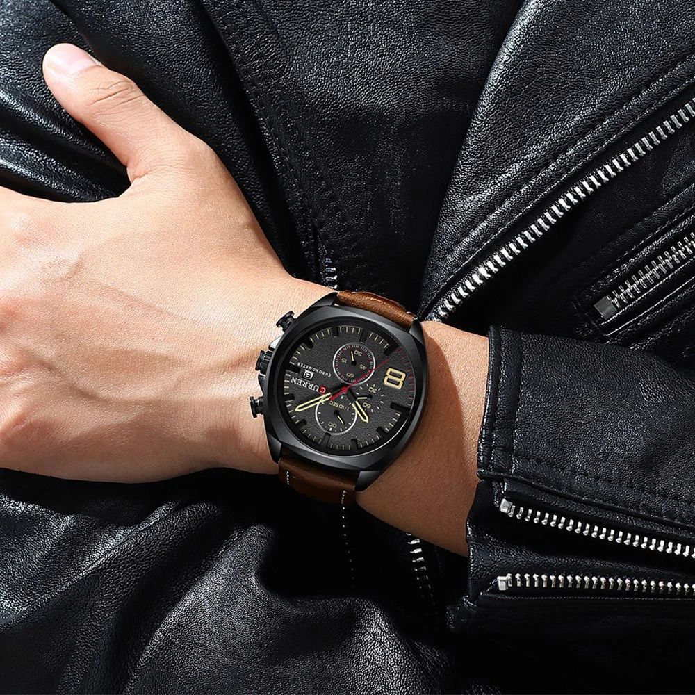 Reloj CURREN спортивные часы для мужчин хронограф водонепроницаемые с кожаным