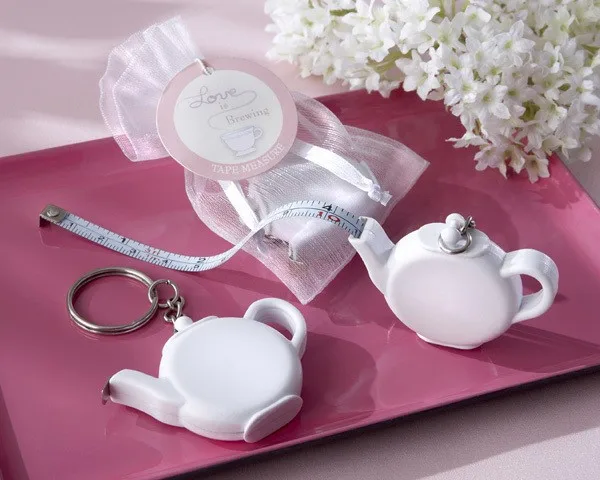

100pcs/LOT+ Cheapest Wedding Favors and Gift Love is Brewing Teapot Measuring Tape Keychain Party Favor Souvenir+FREE SHIPPING