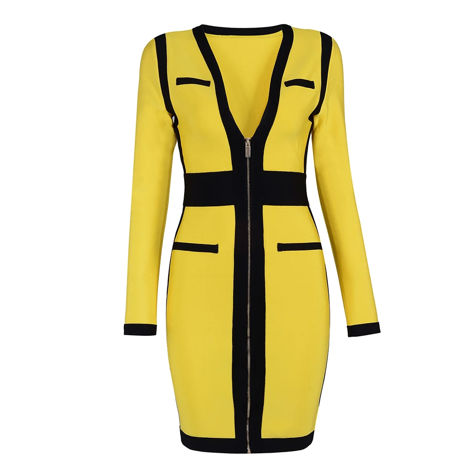 Seamyla, новинка, женское Бандажное платье, Vestidos, желтое и черное, мини, для ночного клуба, сексуальное, глубокий v-образный вырез, для знаменитостей, вечерние платья