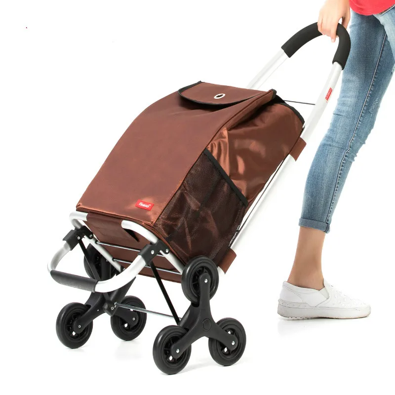 

Aluminum Alloy Foldable Shopping Cart Six Wheels Climbing Trolly With High Quality Waterproof Shopping Bag Trolley