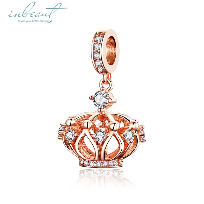 S925 серебро fit Pandora браслет Королева Корона Подвески Розовое золото Белый Циркон Бусы принцессы для изготовления ювелирных изделий