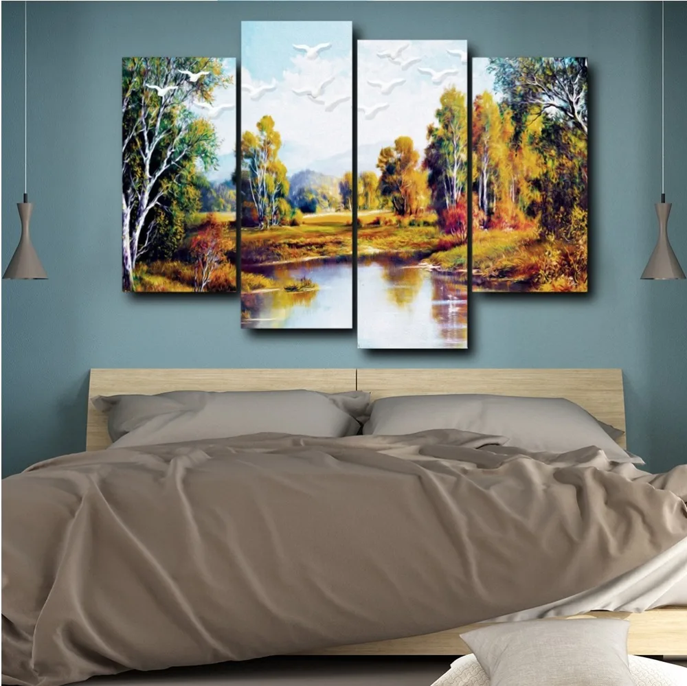 Laeacco Autumn Lake Forest Nordic Canvas Prints Home Decoration Wall Art Posters Pictures Oil For Painting Living Room Bedroom | Дом и сад