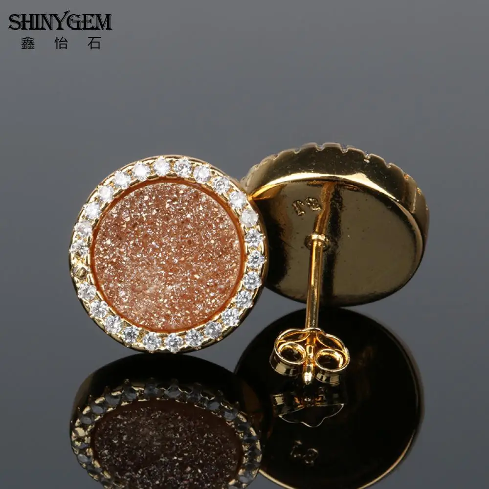 ShinyGem 10 мм натуральные круглые серьги со стразами/кольца для женщин микро