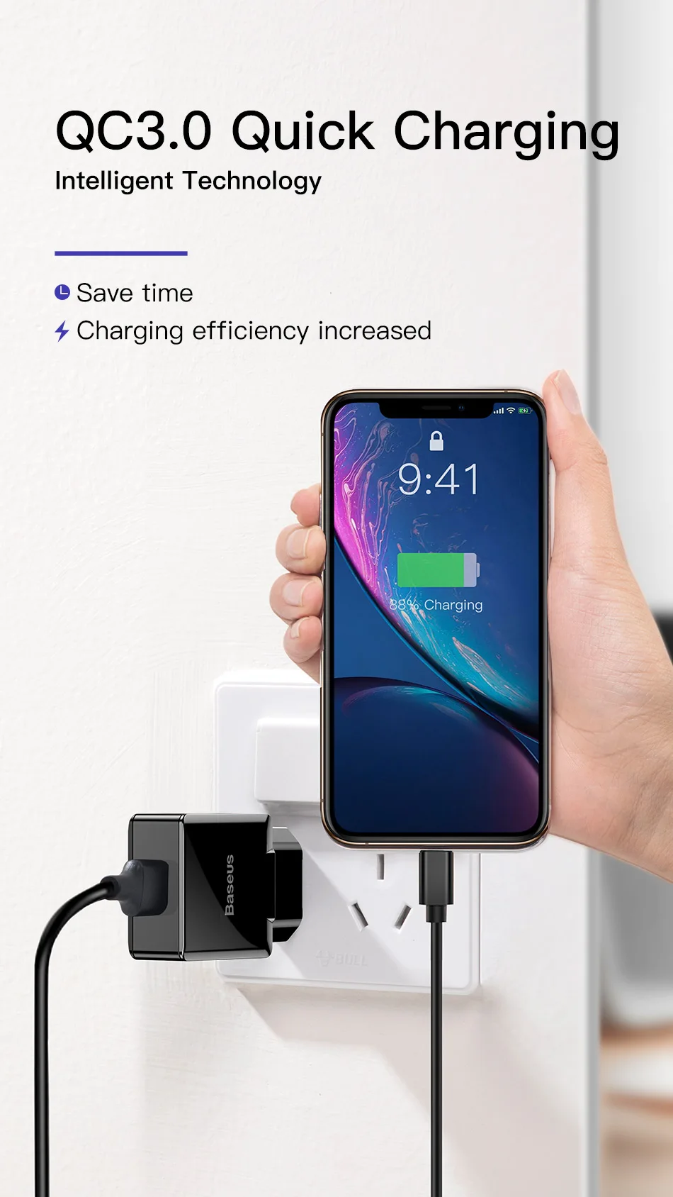 Baseus Quick Charge 3,0 2,0 USB зарядное устройство для iPhone Xiaomi samsung huawei QC3.0 QC быстрое зарядное устройство Turbo настенное зарядное устройство для мобильного телефона
