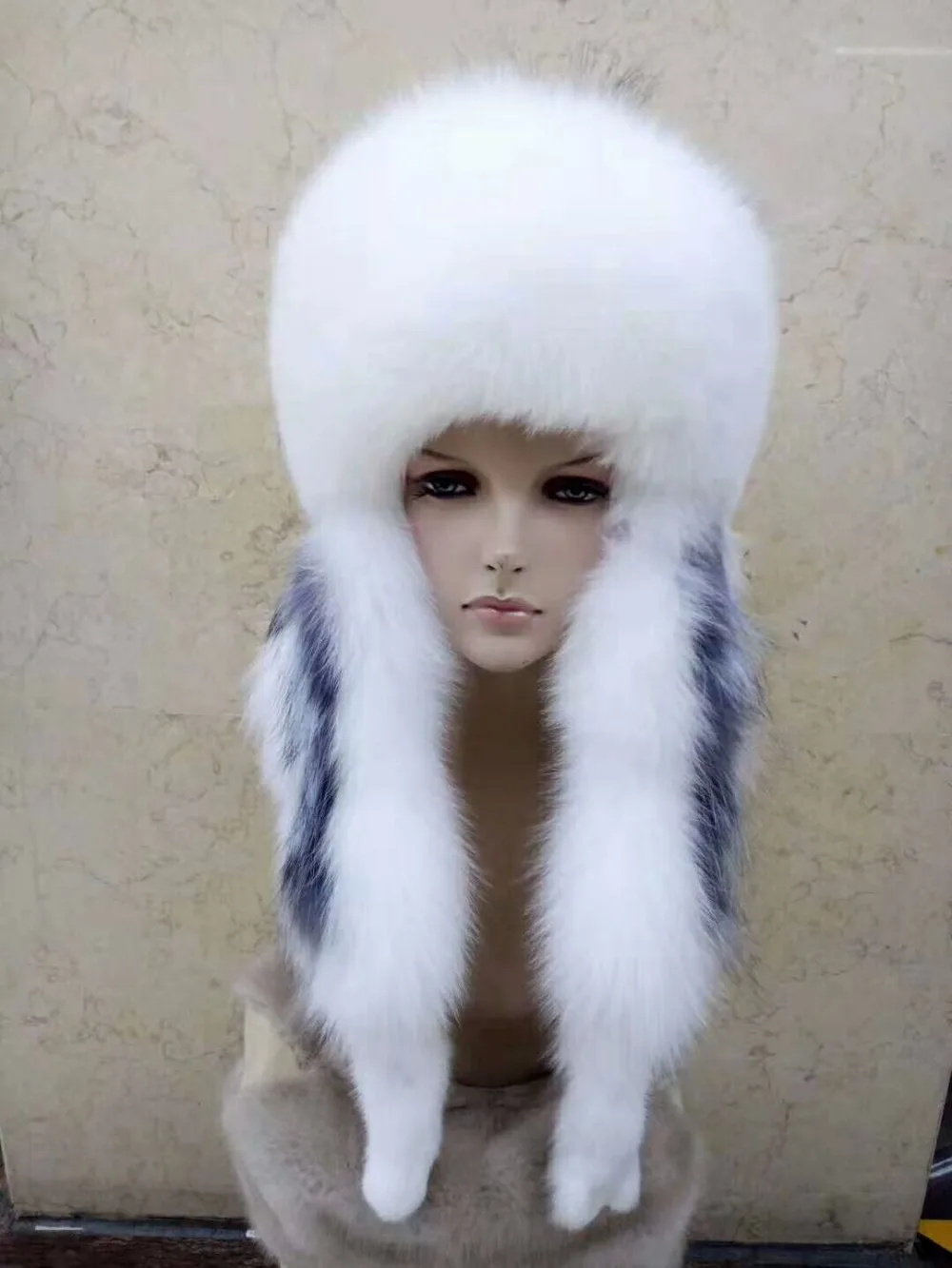 New Design Fox Fur Hats  Fur Scarf Style Earmuff Bomber Hats Winter Supre Warm Headwear