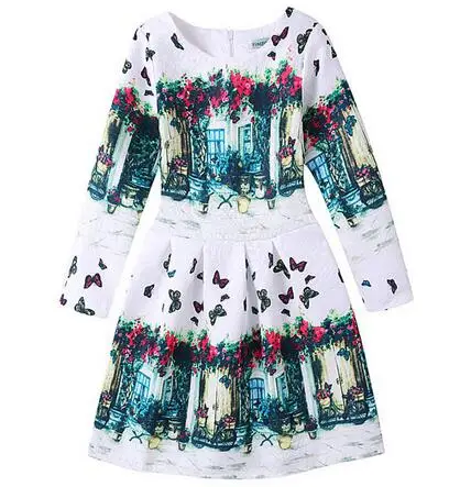 Girl's Fashion Princess Dresses 2017 Autumn Long Sleeve Printed Butterfly Vintage Preppy Style Kids Party dress Children's Dress |