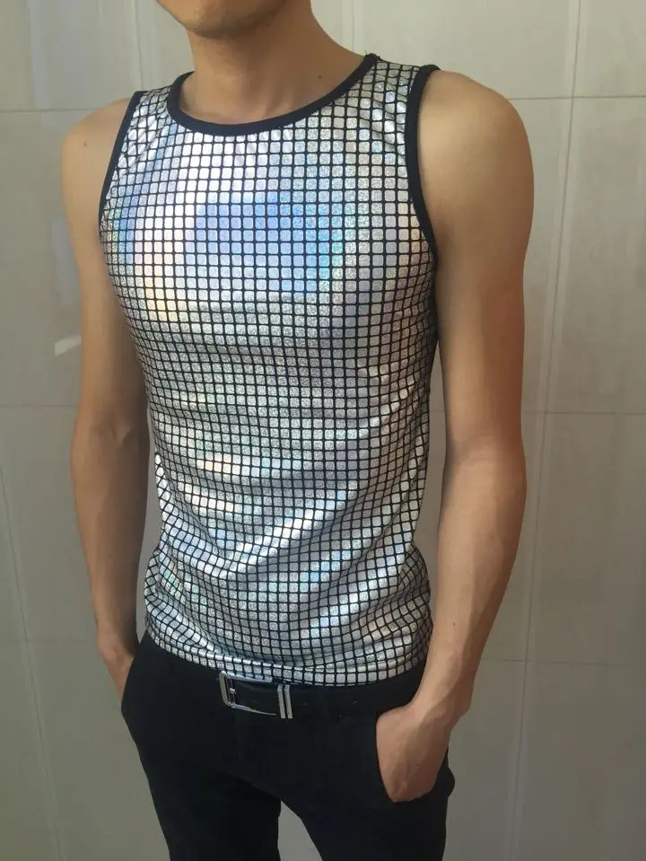 Punk Style Male Silvery Black Gold Vest Waistcoat Nightclub Rock Men Singer Hip-Hop Stage Wear Bar DJ Dancer Tide Cool Costume | Мужская
