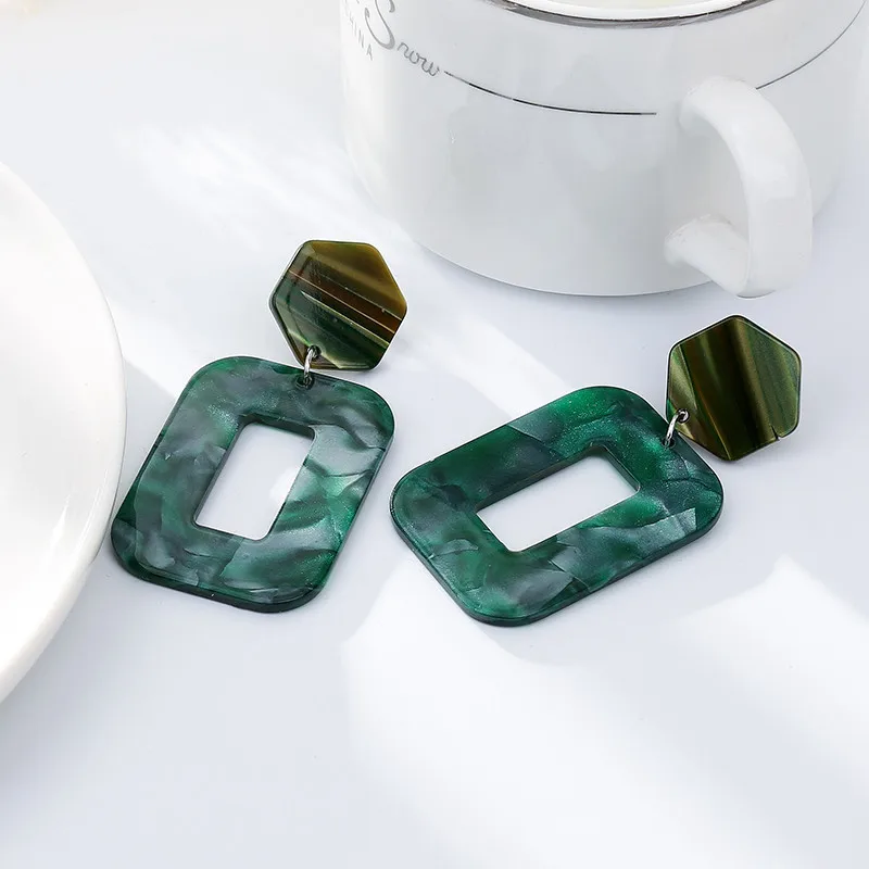 Green Resin Drop Earrings For Women Trendy Acid Acrylic Dangle Square Long Pendant Anniversary Jewelry 2019 New Arrival | Украшения и