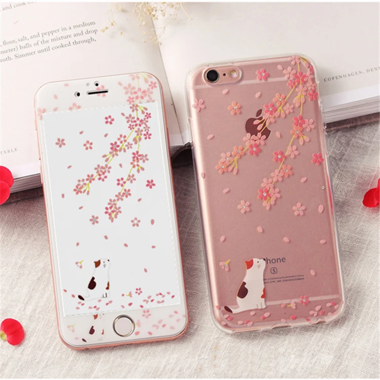 Мода Ясно Чехол Для Телефона iPhone 6 s плюс Вишни Rhinestone Защитная Мягкая TPU Задняя