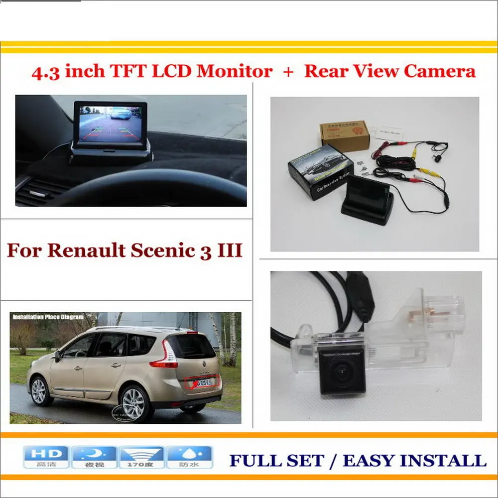 Liislee для Renault Scenic 3 III Автомобильная запасная камера заднего вида+ 4," TFT ЖК-экран монитор = 2 в 1 система парковки заднего вида